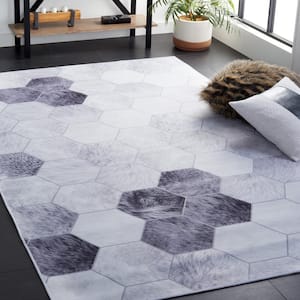 Faux Hide Ivory/Gray 6 ft. x 6 ft. Machine Washable Abstract Solid Color Square Area Rug