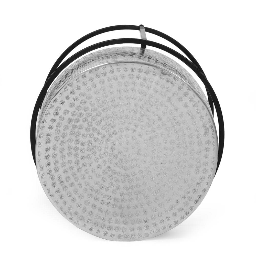Modern Round Black and Silver Aluminum Side Table