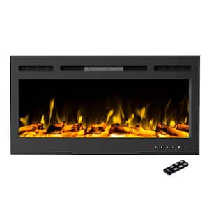 36 in. 5440 BTU Wall-Mount Electric Fireplace Furnace LED Flame, 2 Brightness Levels, 2 Media Options, Remote in Black