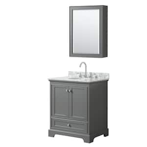 Deborah 30 in. Single Vanity in Dark Gray with Marble Vanity Top in White Carrara with White Basin and Medicine Cabinet