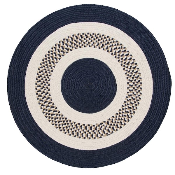 Home Decorators Collection Spiral II Navy 8 ft. x 8 ft. Round Indoor/Outdoor Patio Area Rug