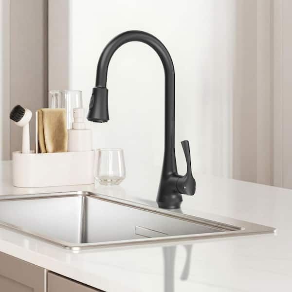 18.3 in. H Stainless Steel 1-Handle 2-Spray Pull Down Sprayer Kitchen Faucet with 360° Swivel in Matte Black