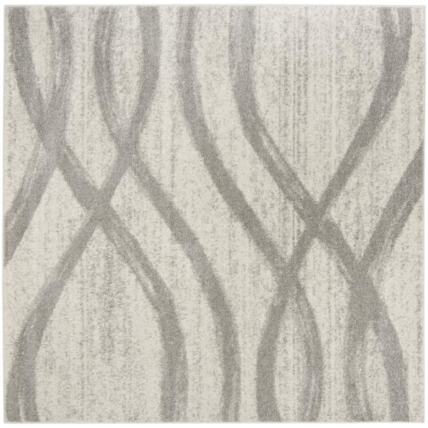 Adirondack Cream/Gray 3 ft. x 3 ft. Waves Square Area Rug