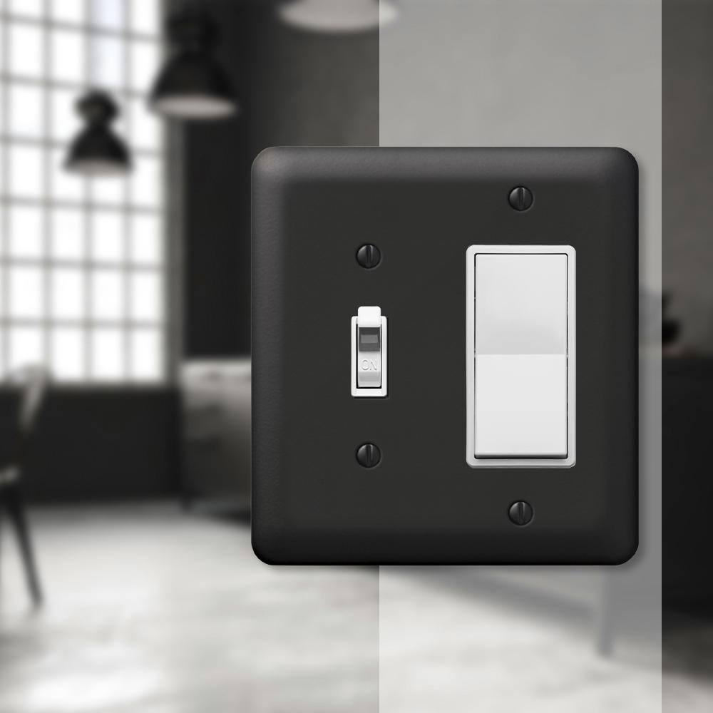 Black Steel 2-Gang 1 Toggle 1 Rocker Wall Plate