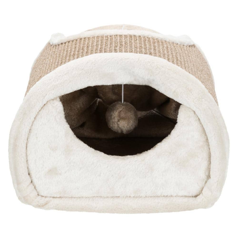 Cream and Brown Sisal Cat Tunnel with Plush Condos