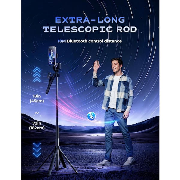 72'' Selfie Stick For IPhone,Tripod Wireless Remote For Selfies Group Photograph