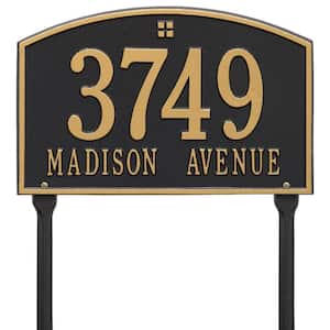 Cape Charles Rectangular Black/Gold Standard Lawn 2-Line Address Plaque