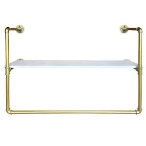 Gold Iron Wall Mounted Clothes Rack with Shelves 37 in. W x 26.4 in. H