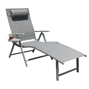 Grey Metal Outdoor Single Fabric Folding Lounge Chair with Grey Cushion