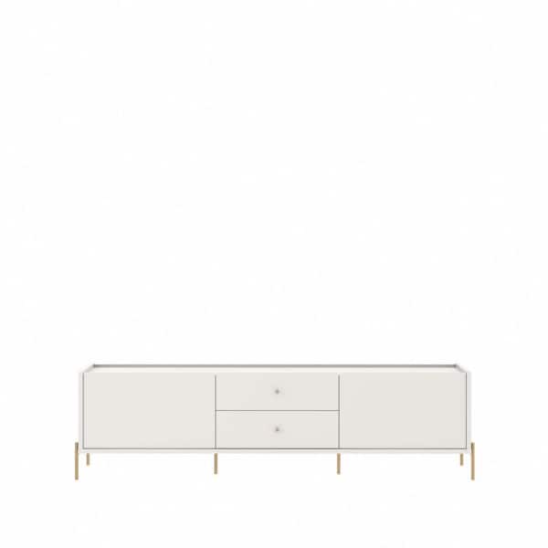 Manhattan Comfort Jasper 86.69 in. Off White Matte TV Stand With 2-Drawers Fits TV's up to 75 in. With Steel Gold Legs