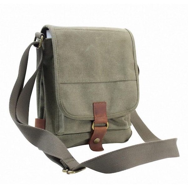 9 in. Green Canvas Flap Over Tote Bag