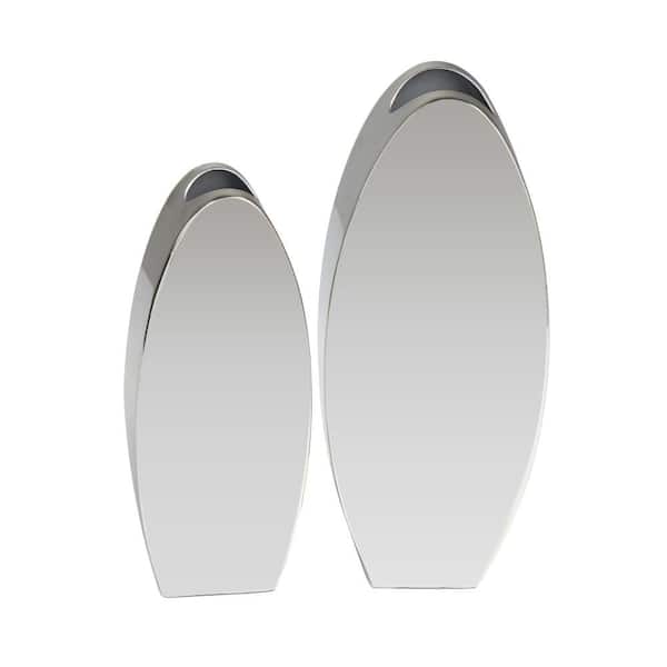Litton Lane Silver Stainless Steel Decorative Vase with a Sleek Mirror Finish (Set of 2)