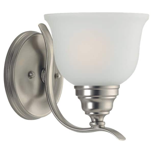 Generation Lighting Wheaton 1-Light Brushed Nickel Wall Bath Sconce with Satin Etched Glass Shade