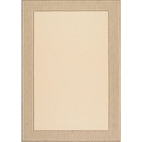 nuLOOM Gris Border Beige 5 ft. x 8 ft. Indoor/Outdoor Patio Area Rug