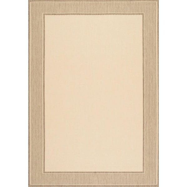 Gris Border Beige 9 ft. x 13 ft. Indoor/Outdoor Patio Area Rug
