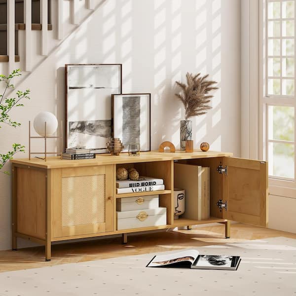 Boho Natural TV Stand Fits TVs up to 55 in. with Faux Rattan Door