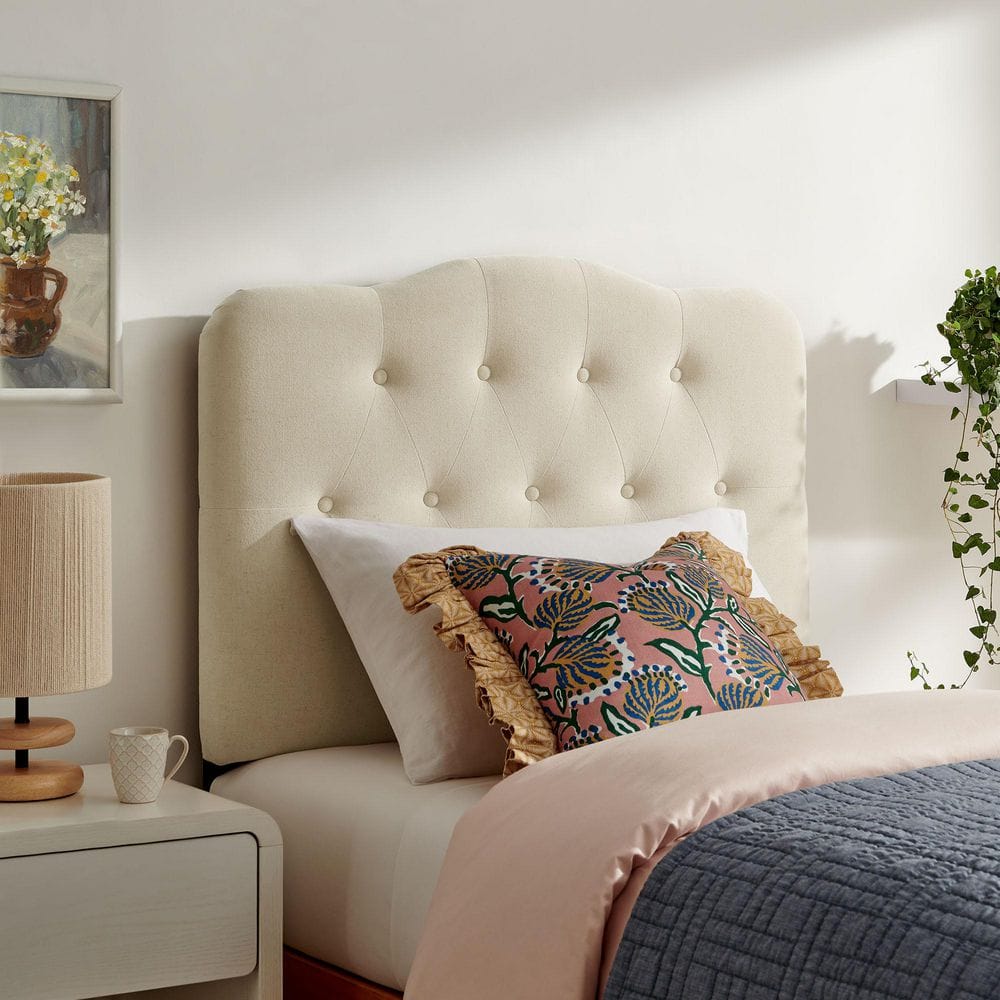 Annabel Premium Linen Blend Twin Headboard in Linen Brown