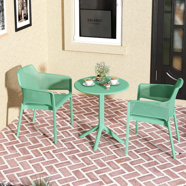 Unbranded Green 3-Piece Premium Ocean Plastic Outdoor Bistro Set with 2-Armchairs and A Coffee Table