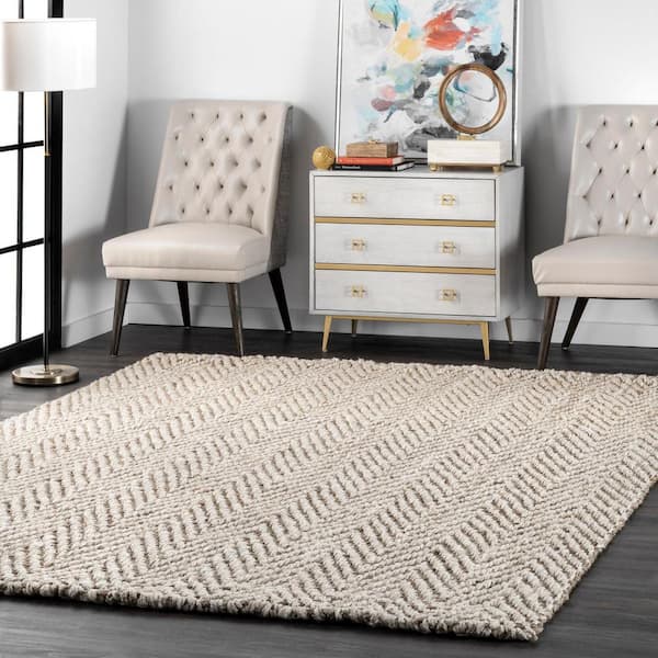 Vania Chevron Jute Off White 5 ft. x 8 ft. Area Rug