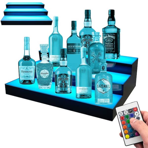 6 in. H x 24 in. W 10-Bottle LED Lighted Liquor Bottle Shelf with Remote, Bottle Stand Multi-Color Lighting Mode for Bar