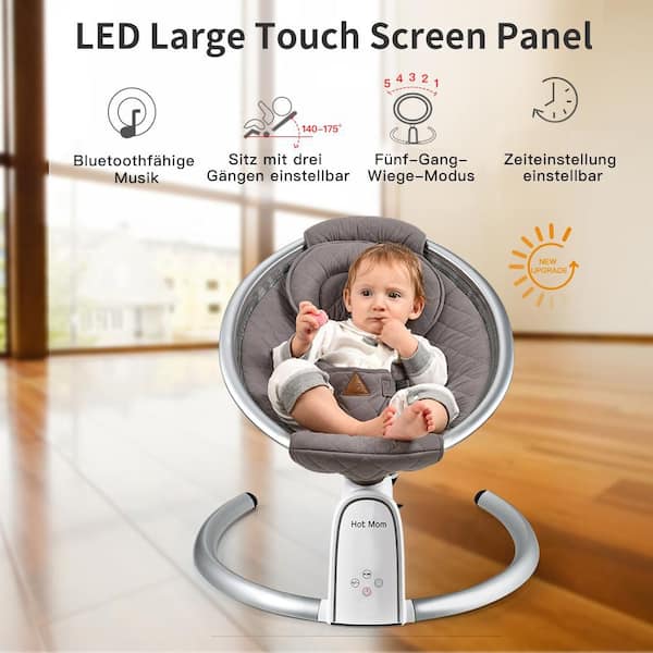 26.77 in. W Gray Electric Baby Rocking Chair w/ Bluetooth, Auto Rocking and Music,Intelligent Timer and LED Touch Screen