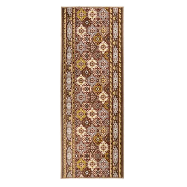 Bakhtiari Design Cut to Size Taupe Color 26" Width x Your Choice Length Custom Size Slip Resistant Runner Rug