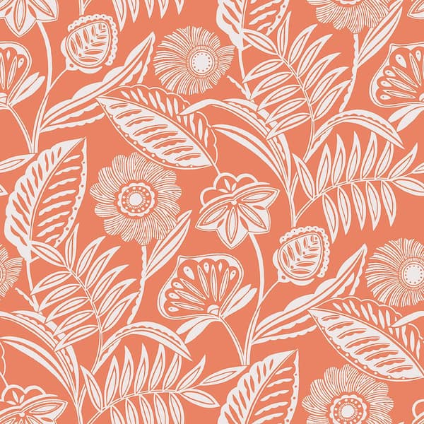 A-Street Prints Alma Coral Tropical Floral Coral Wallpaper Sample-2969