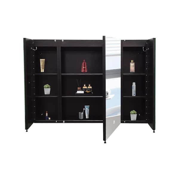 Tenleaf 36 in. W x 26 in. H Rectangular Metal Medicine Cabinet with Mirror, Mirror Cabinet with LED Lights and Defog Function