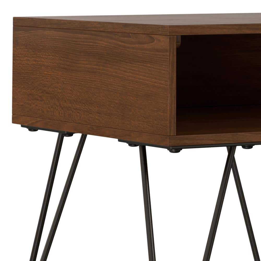 Hunter Walnut Veneer Industrial End Table with Metal Hairpin Legs
