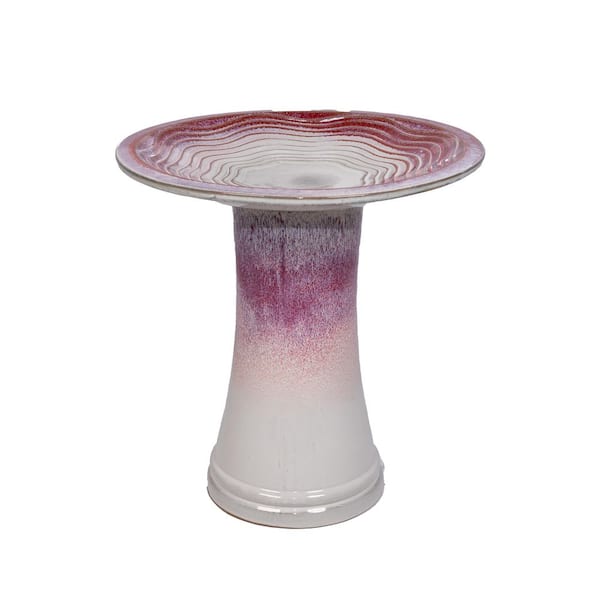 17 in. Ceramic Birdbath for Patio, Garden-Rose Ombre, UV/Frost-Resistant