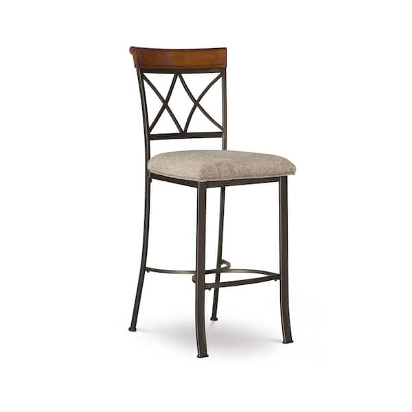 Powell Company Masson 29 in. Cherry/Bronze High Back Metal Bar Stool with Fabric Seat