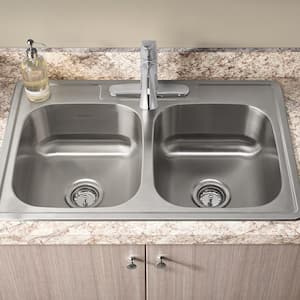 Colony Pro ADA Drop-in Stainless Steel 33 in. Double Bowl All-In-One Kitchen Sink with Faucet in Stainless Steel