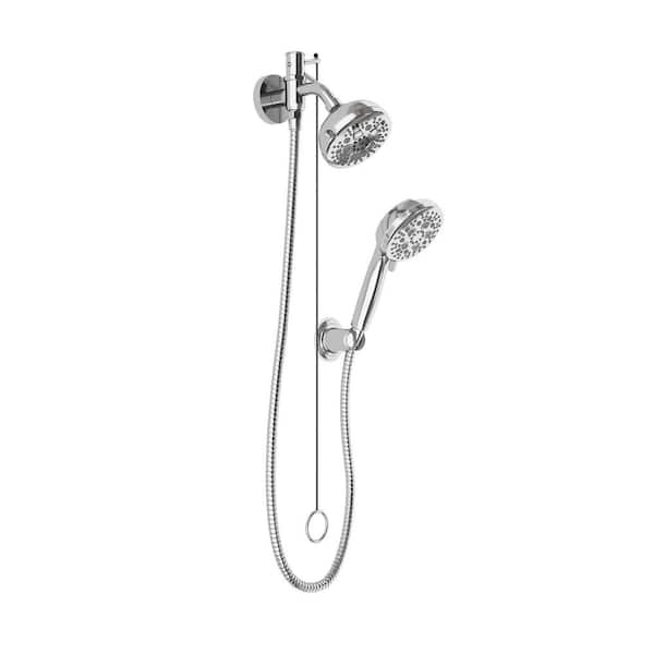 8-Spray Stainless Steel 5 in. Round Dual Wall Mount Fixed and Handheld Shower Head w Water Distribution Valve in Chrome