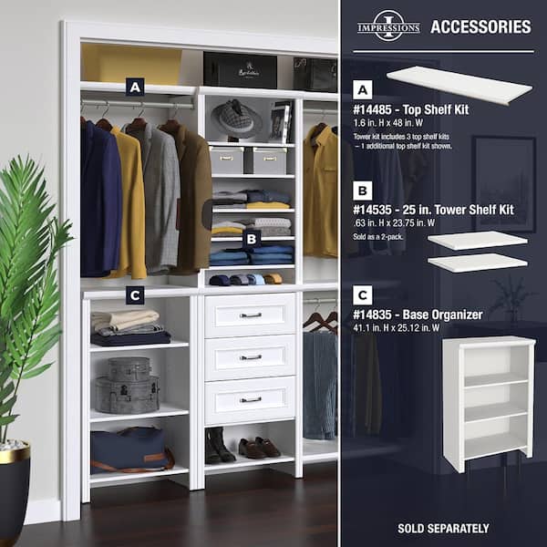 Impressions Narrow 48 in. W - 112 in. W White Wood Closet System