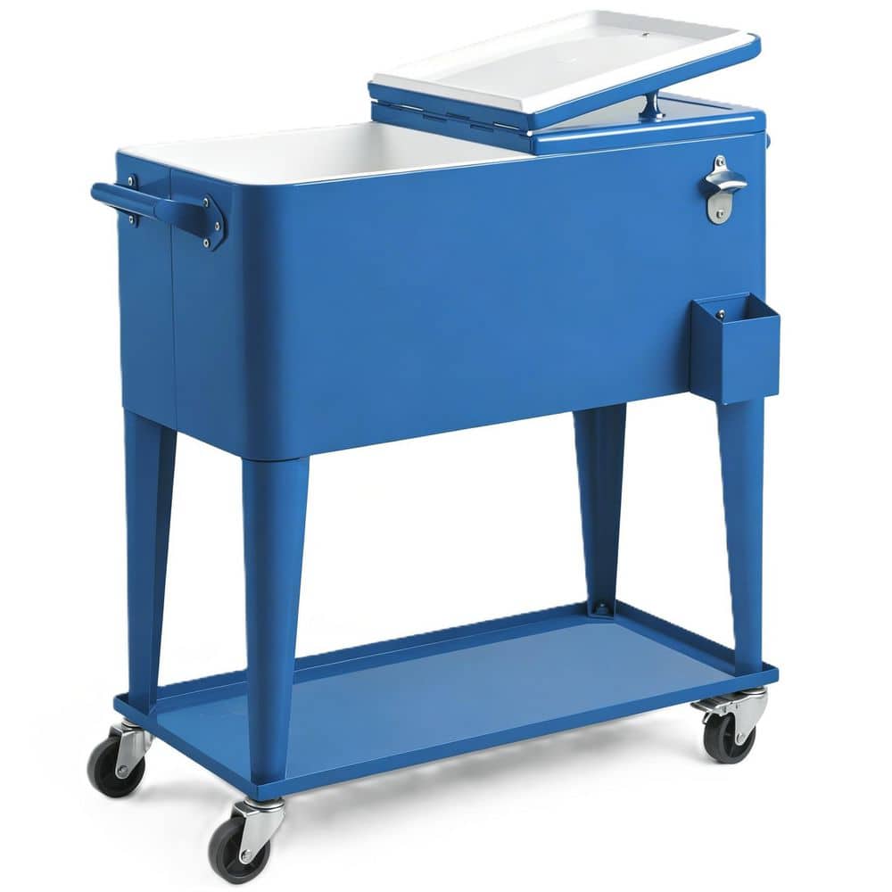80 qt. Rolling Ice Chest, Portable Bar Drink Cooler with Catch Basin, Bottom Storage Tray & Bottle Opener, Navy Blue price history on PriceWatchPro