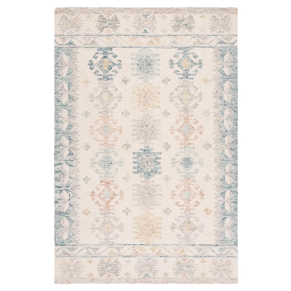 Ivory and Blue Hand-Tufted Wool Rectangular Rug