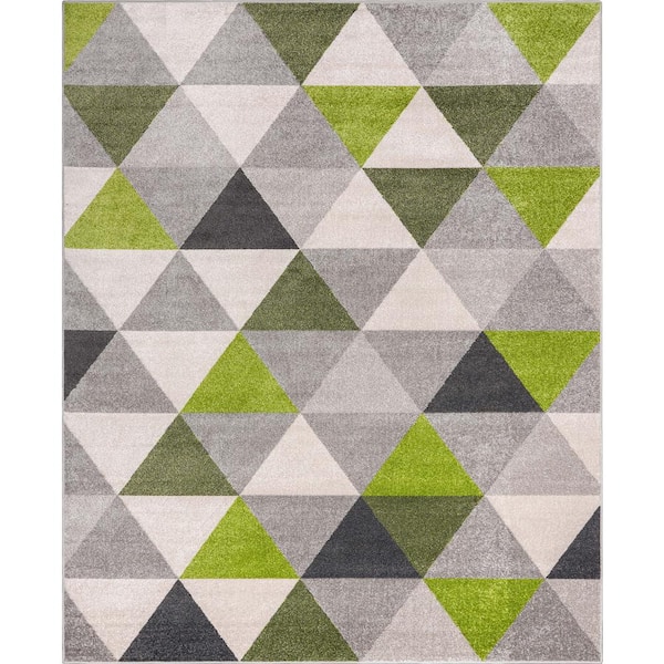 Area Rug White and Green Cotton 160 x 230 cm Geometric Pattern Rectangular Hand Woven Modern Design Beliani