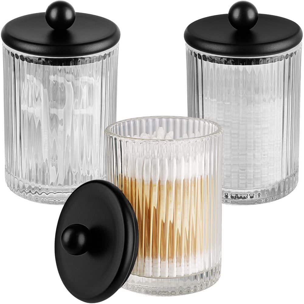 Clear Glass Apothecary Jar Set with Matte Black Metal Lids for Bathroom Vanity Organization, 3-Pack price history on PriceWatchPro