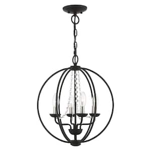 Arabella 4-Light Black Convertible Chandelier with Brushed Nickel Candles and Clear Crystals