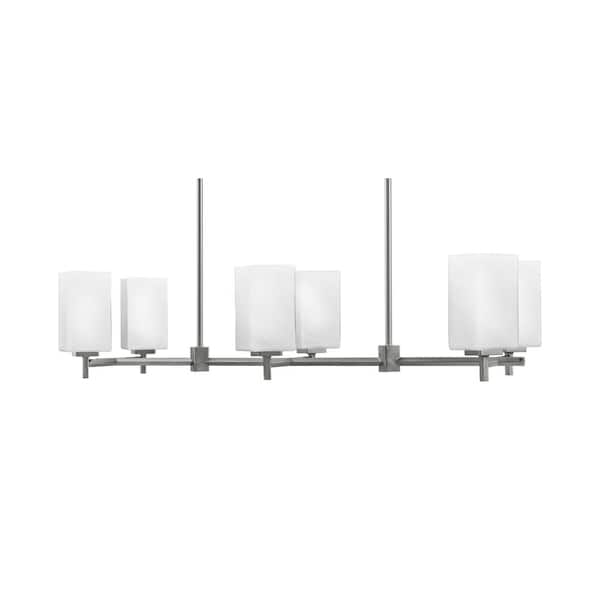 Unbranded Bridgewater 6 Light Graphite Linear Chandelier, Any Room with 3.5 in. Square White Glass Shades, No Bulbs Included
