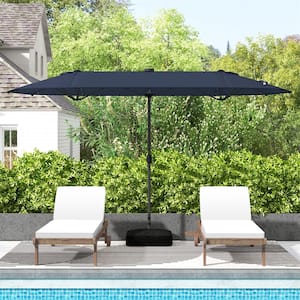 13 ft. Metal Market Solar Double-sided Patio Umbrella with Umbrella Base in Navy
