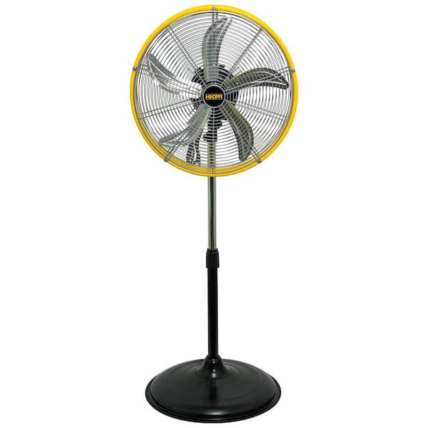 HICFM 20 in. Yellow Pedestal Fan, 5000 CFM, 1/5 HP Motor, Oscillating, 3-Speed for Commercial, Industrial - UL Listed