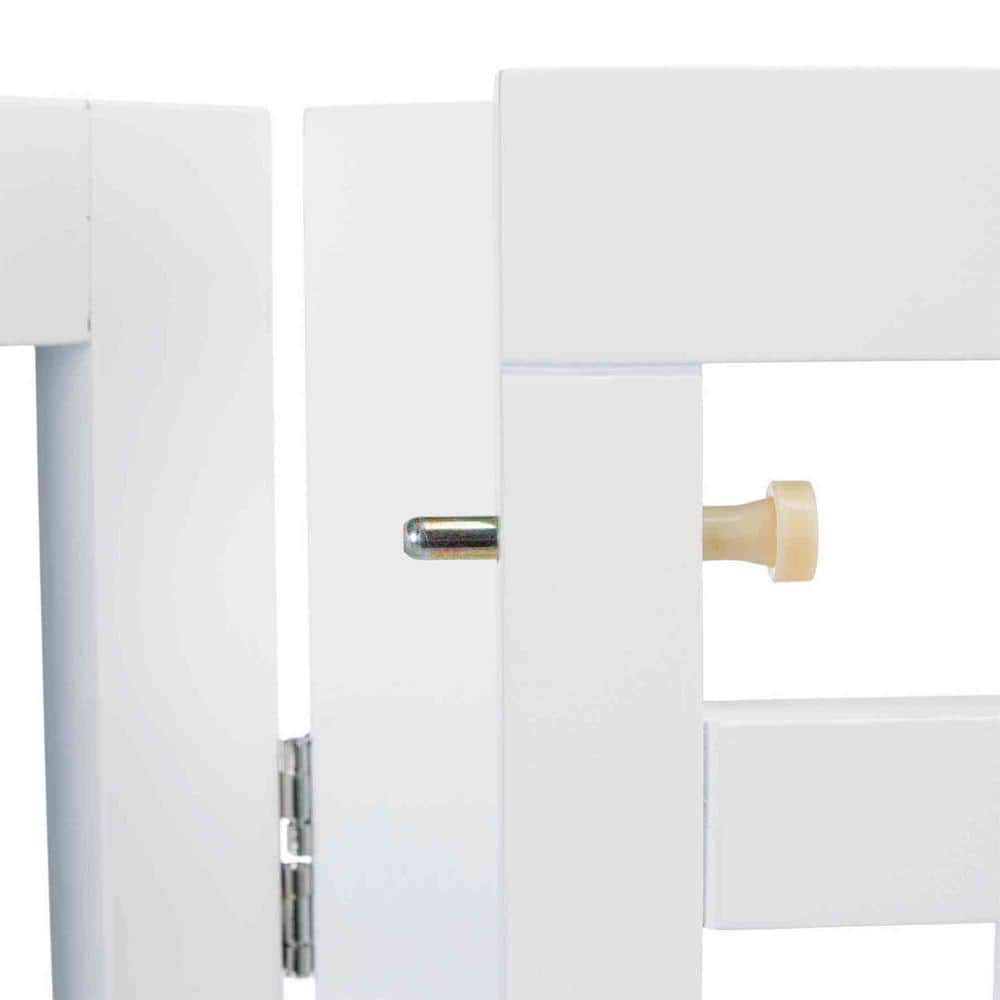 White Freestanding 4-Panel Wooden Pet Gate with Walk-Through Door