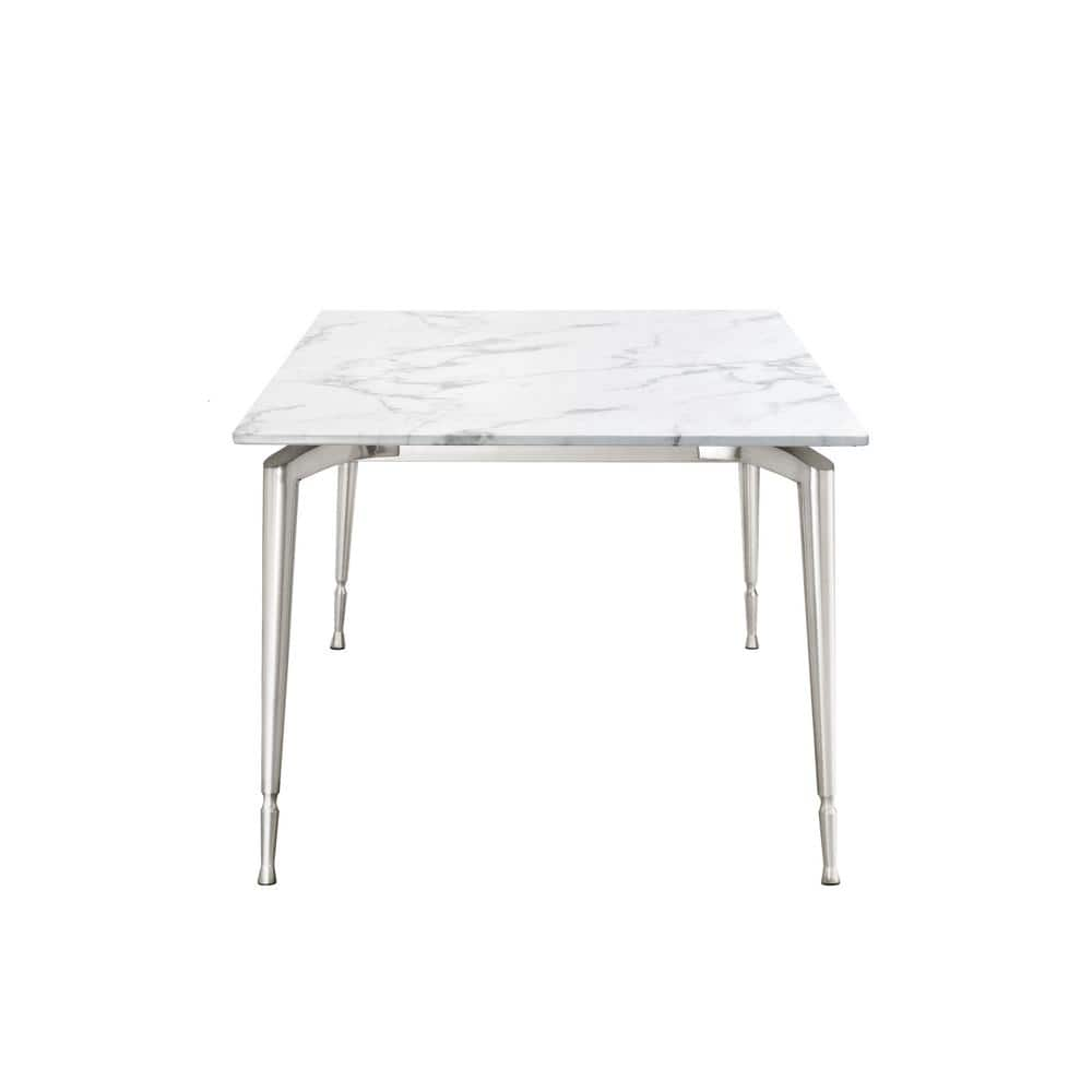 Ira 70.8 in. White Marble Dining Table with Silver Metal Legs -  Nicole Miller, NDT121-24WSS-HD