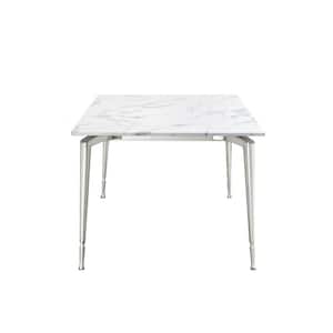 Ira 70.8 in. White Marble Dining Table with Silver Metal Legs