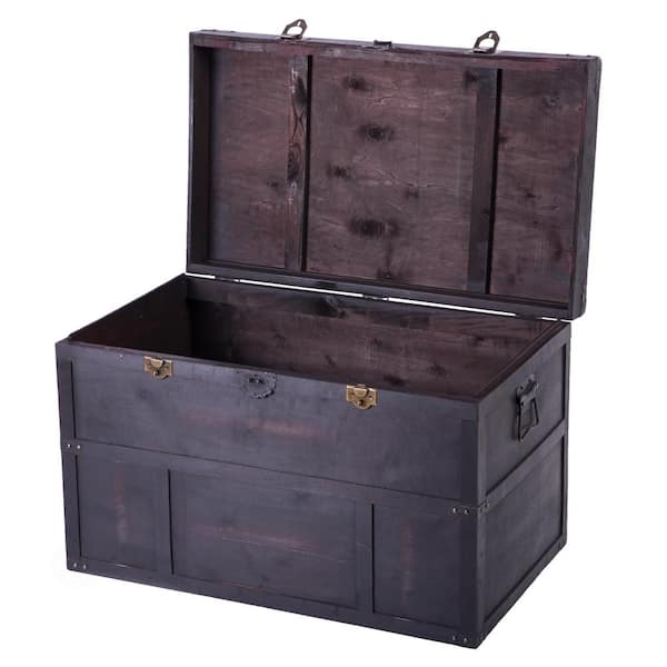 Vintiquewise Antique Style Large Dark Wooden Storage Trunk