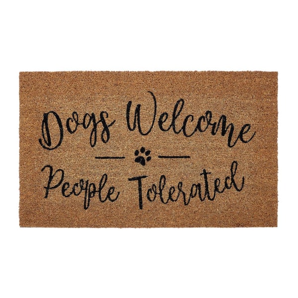 VCNY Home Dogs Welcome Beige 30 in. x 18 in. Coir Outdoor Door Mat