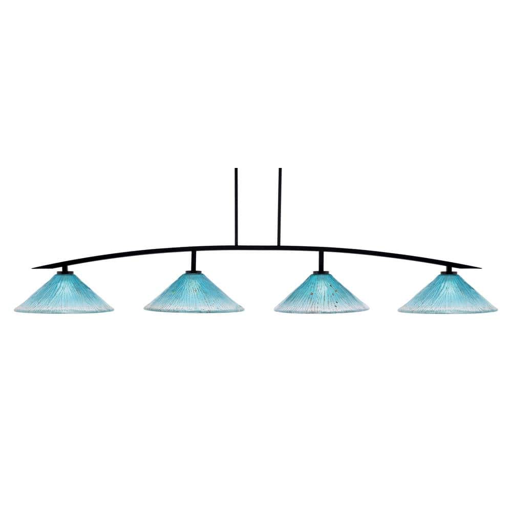 Siena 4-Light Matte Black Billiard Light with 16 in. Teal Crystal Glass Sha