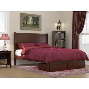 NoHo Walnut Queen Solid Wood Storage Platform Bed with Foot Drawer