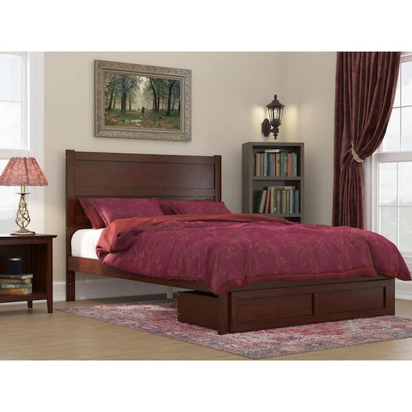 AFI NoHo Walnut Queen Solid Wood Storage Platform Bed with Foot Drawer